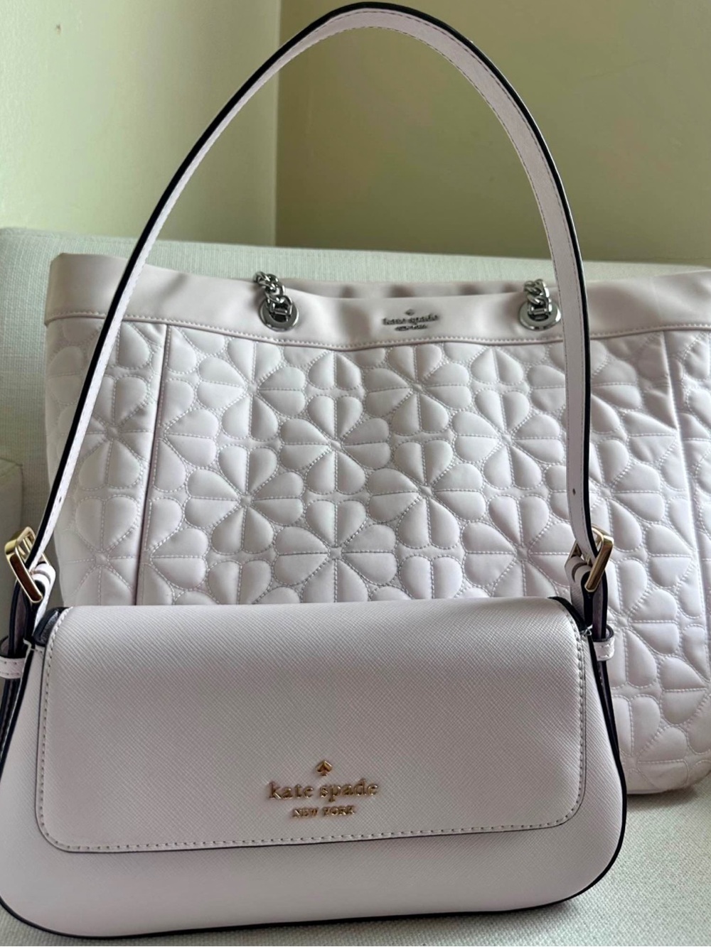 kate spade Pale Pink Quilted Tote and Matching Shoulder Bag Set - Picture 1 of 1